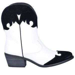 DINGO BLACK WHITE GO FOR IT CALF LEATHER BOOTIES SIZE 8.5 EUC